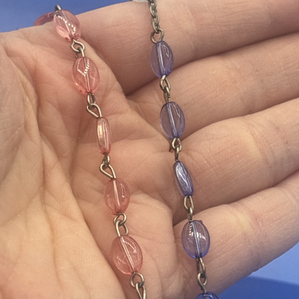 Vtg Pastel Translucent Rosary Oval Beads Crucifix Catholic Prayer Beads Easter