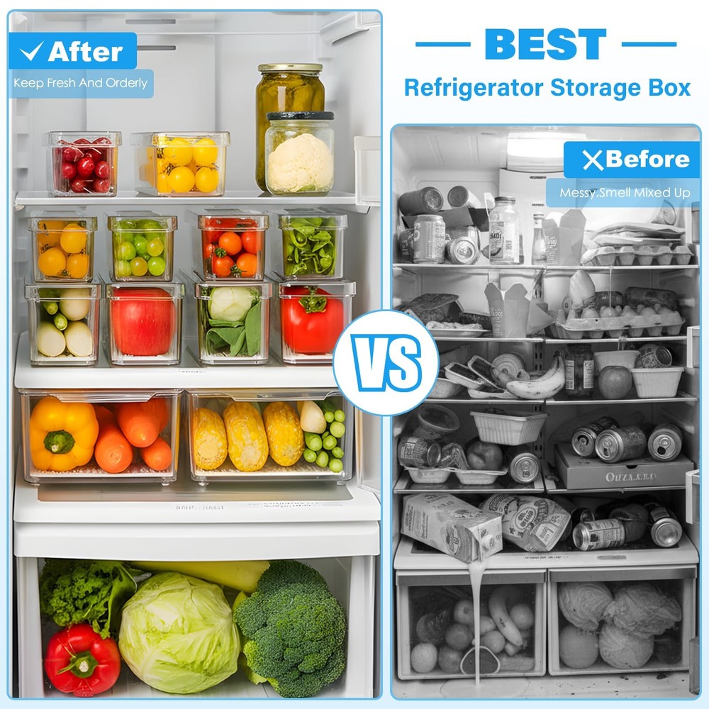 14 Pack Fridge Organizer Storage Bins Set, Clear Stackable Food Storage Conta...