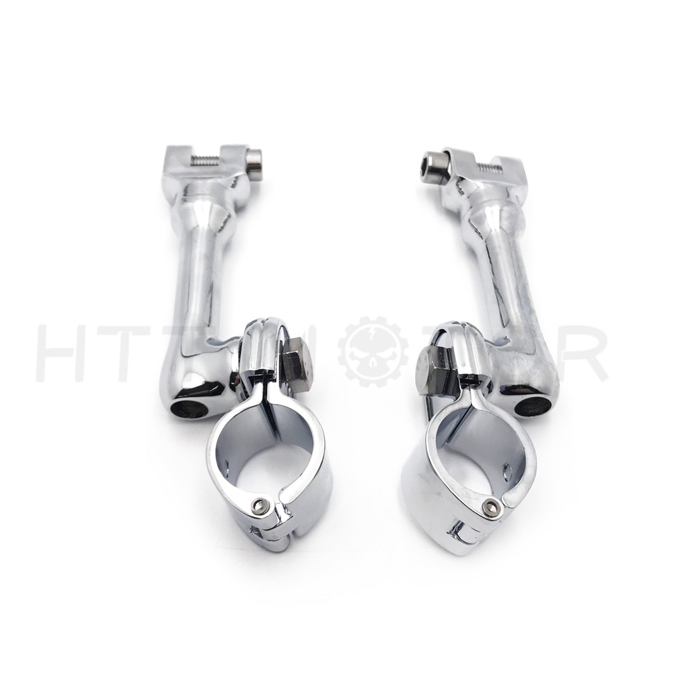 Chrome 1.5" Long Angled Adjustable Footpeg Mounting Kit For Universal Motorcycle