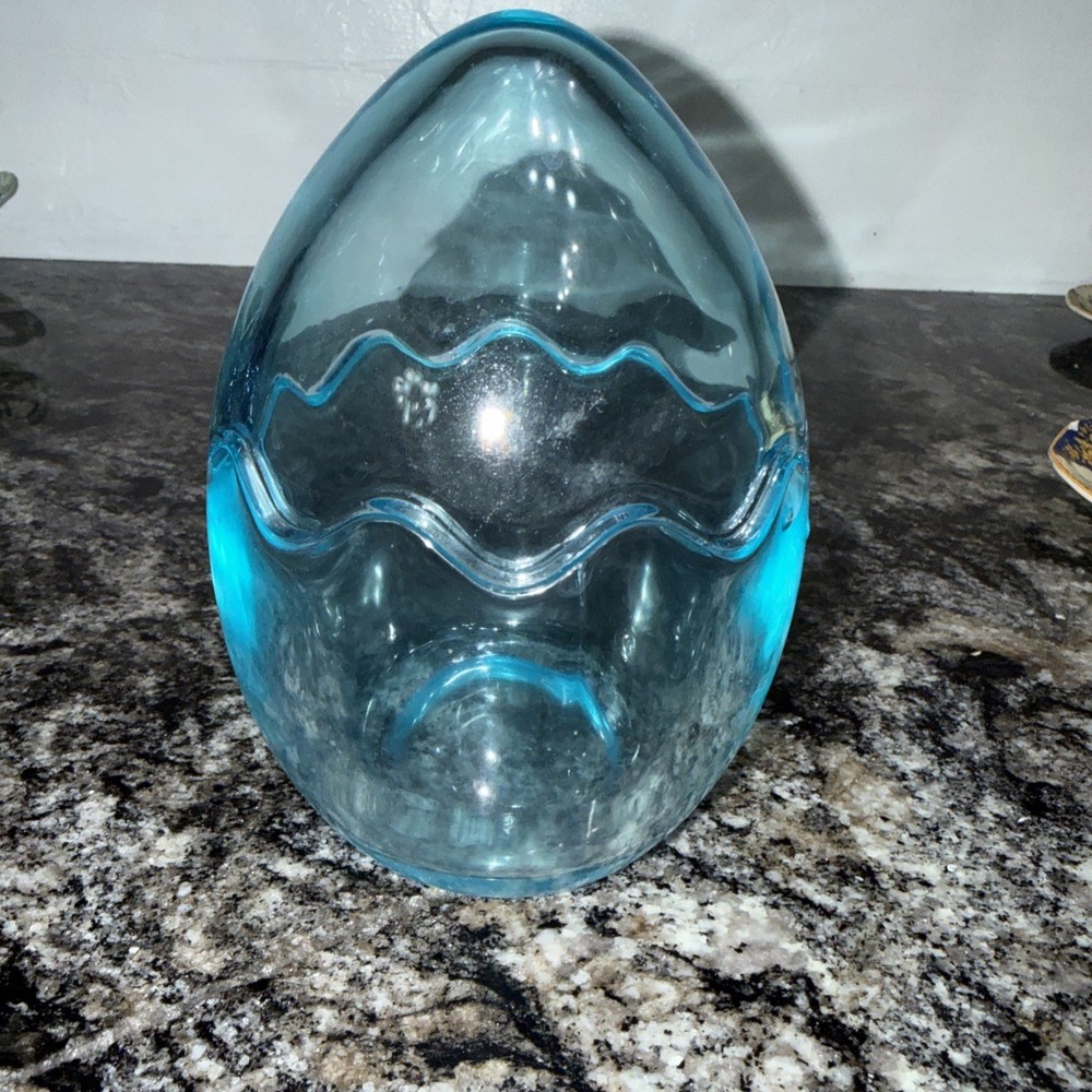 Light Blue Glass Easter Egg Candy Dish Vintage