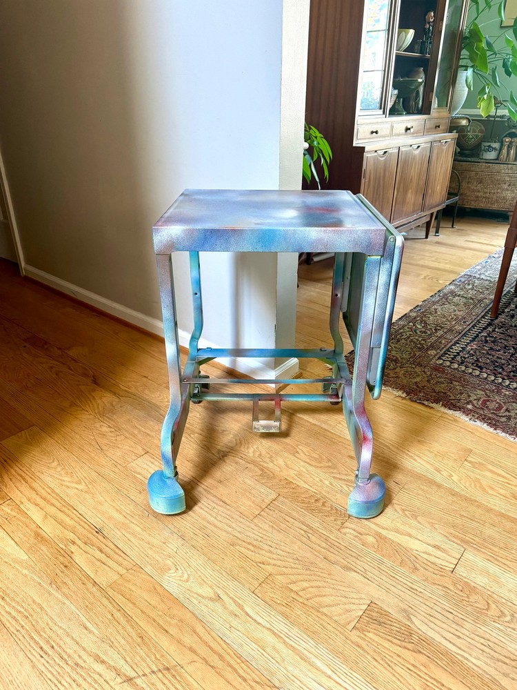 Multi-colored Rolling Metal Typewriter Stand | Drop Leaf Metal Rolling Stand