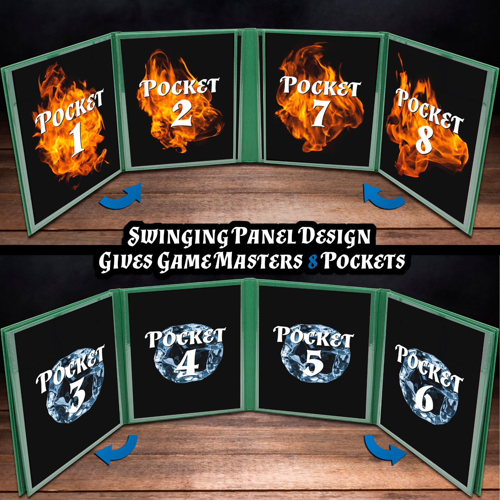 DM Screen 8-Panel GM Dungeon Master Screen with 2 Panels for TTRPGs, Green