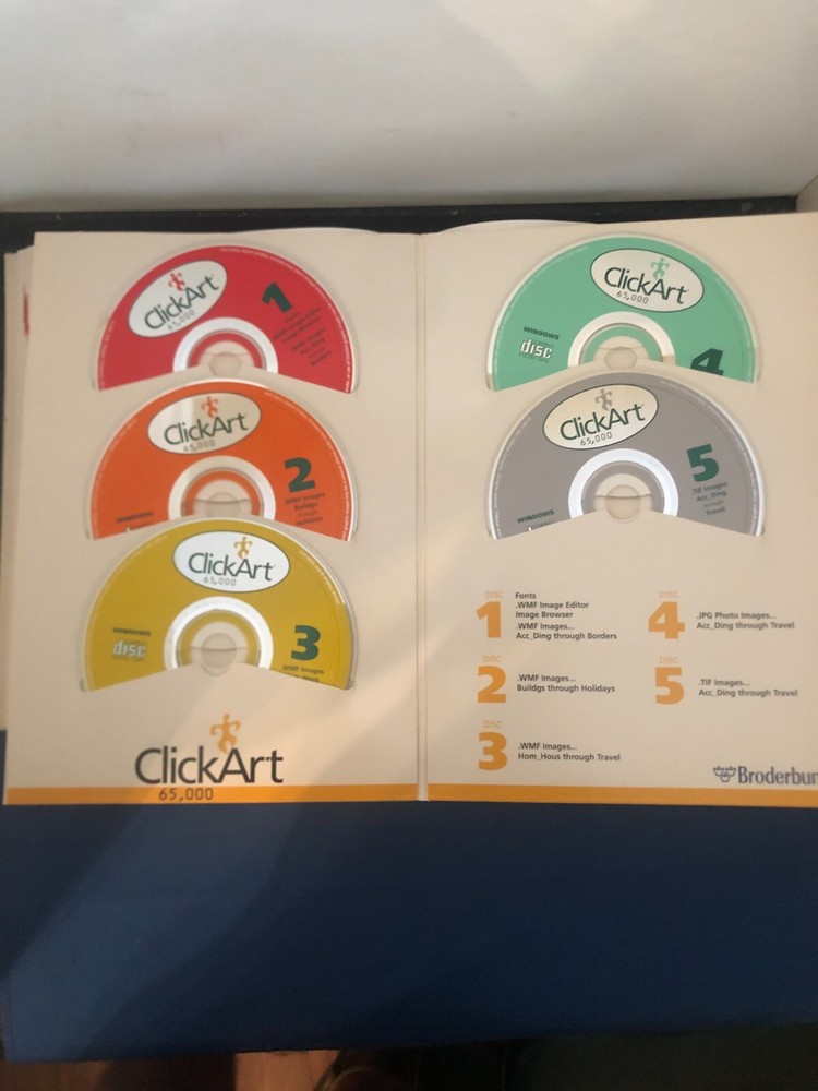 Broderbund Click Art 65,000 5 Cd Window 95 COMPLETE