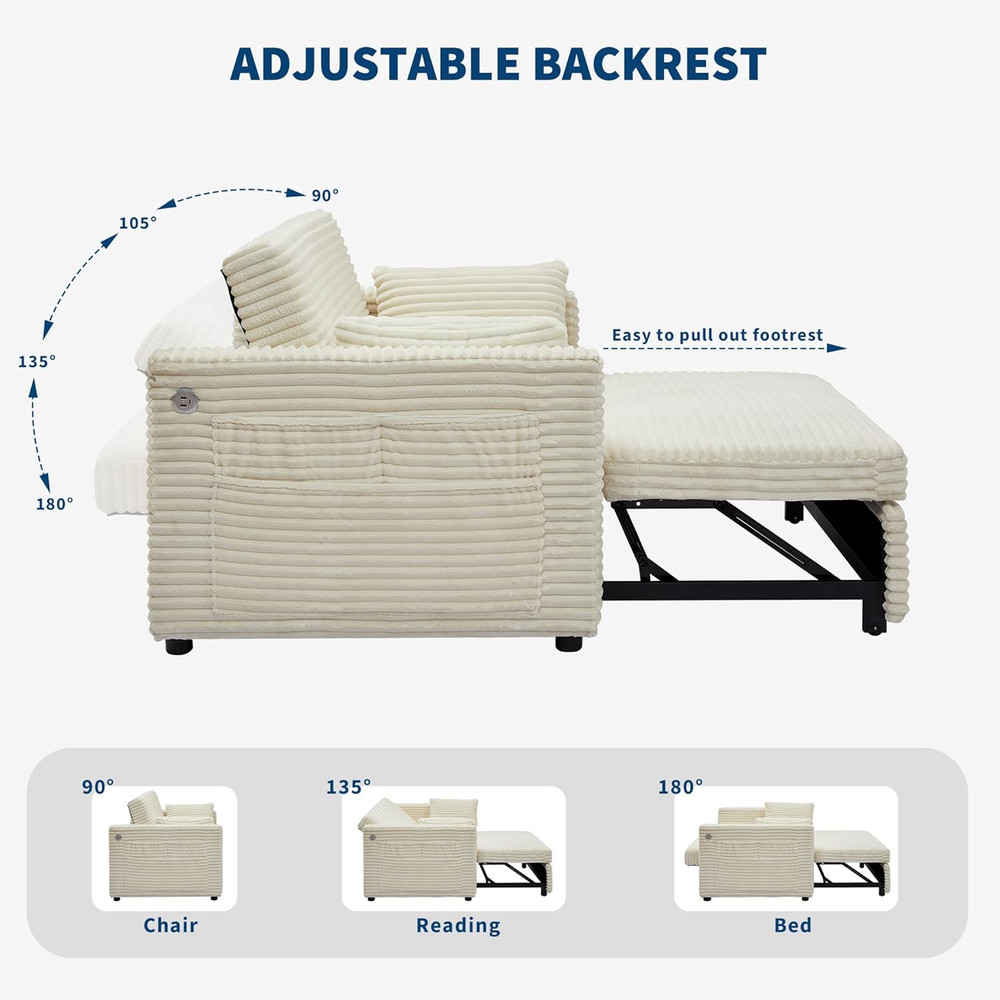 Loveseat Sleeper Sofa Bed with Charging Ports & Adjustable Backrest