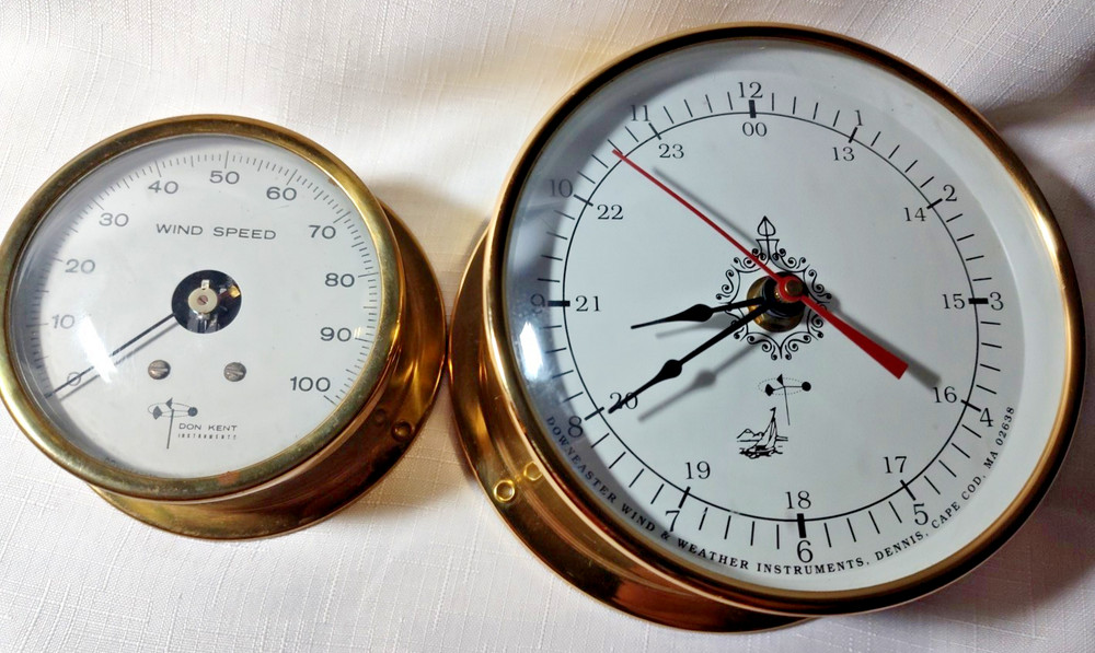 Downeaster Instruments Brass Solid Clock + Don Kent Wind Speed Guide