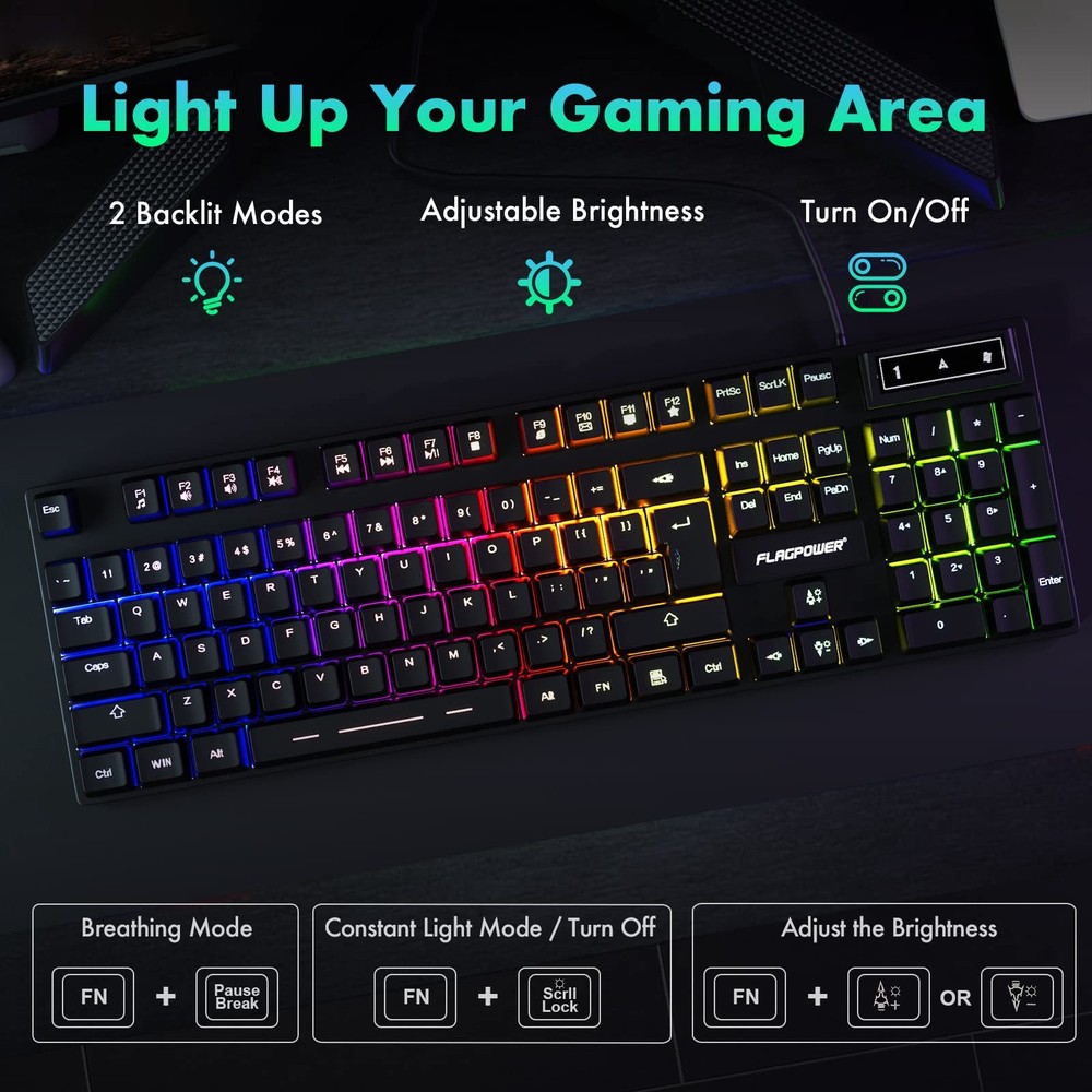 RGB Adjustable Breathing Backlit Mechanical Feeling Gaming Keyboard Mouse PC