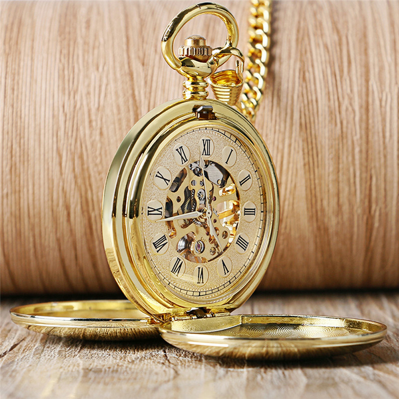 Men's Mechanical Pocket Watch Vintage Bronze with Pendant Chain Christams Gifts