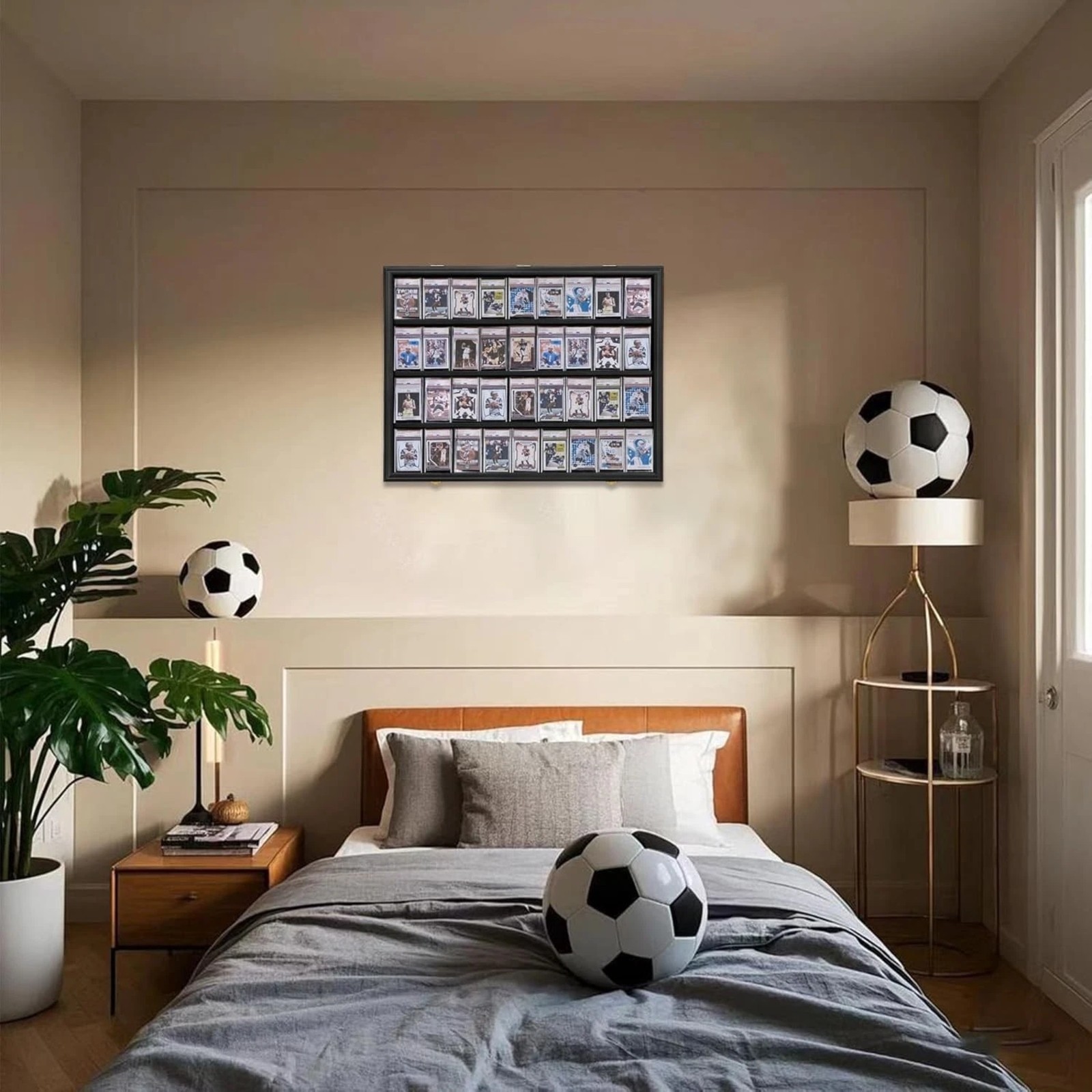 Graded Card Display Case 36 Slots Sports Card Wall Cabinet w/98% UV Acrylic Door