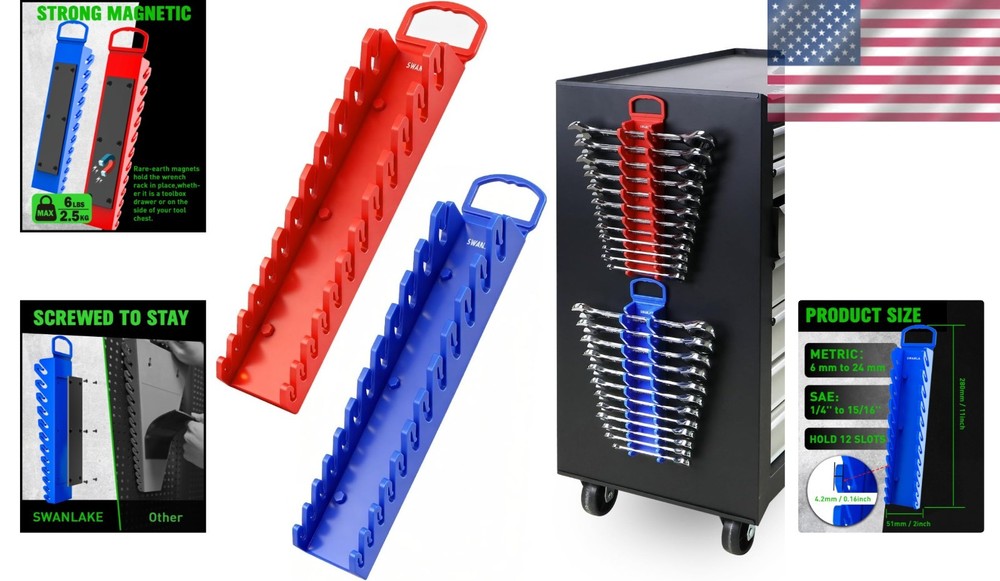 Versatile 2-Piece Magnetic Wrench Holder - Secure & Sturdy Tool Organization