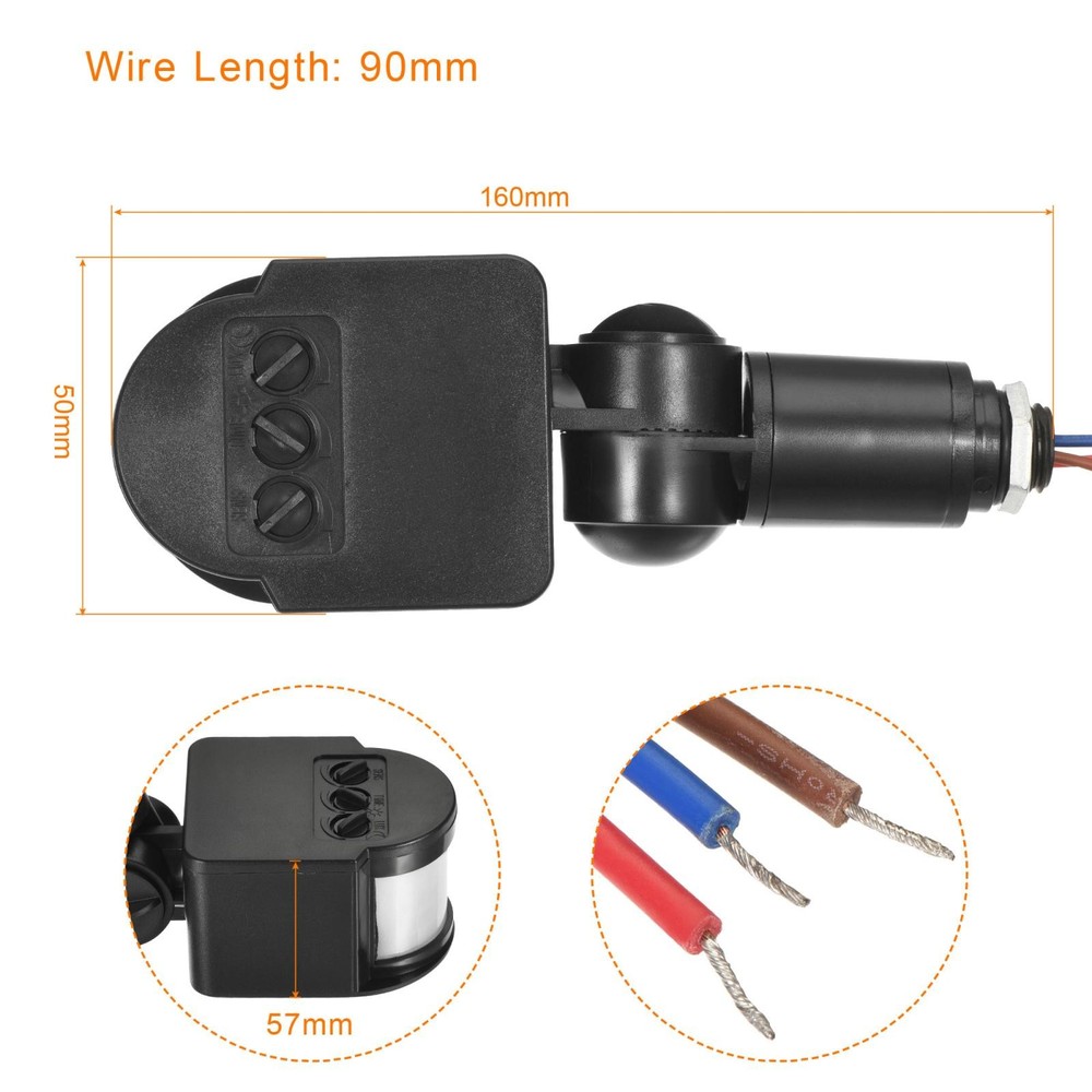 Motion Sensor AC110-240V Infrared PIR Detector Switch Wall Mount Black