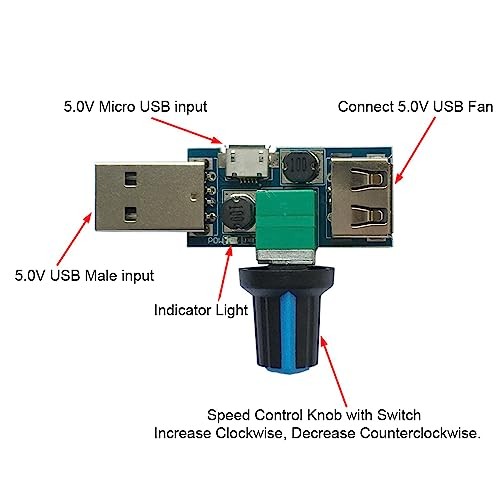 2 Pack USB Fan Controller Stepless Speed Regulator Air Volume Cooling Governor