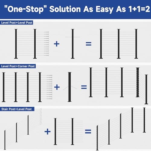 2 Pack One-Stop Cable Railing Post Kits Fixed Top 42" 1 2x Level Post Kits