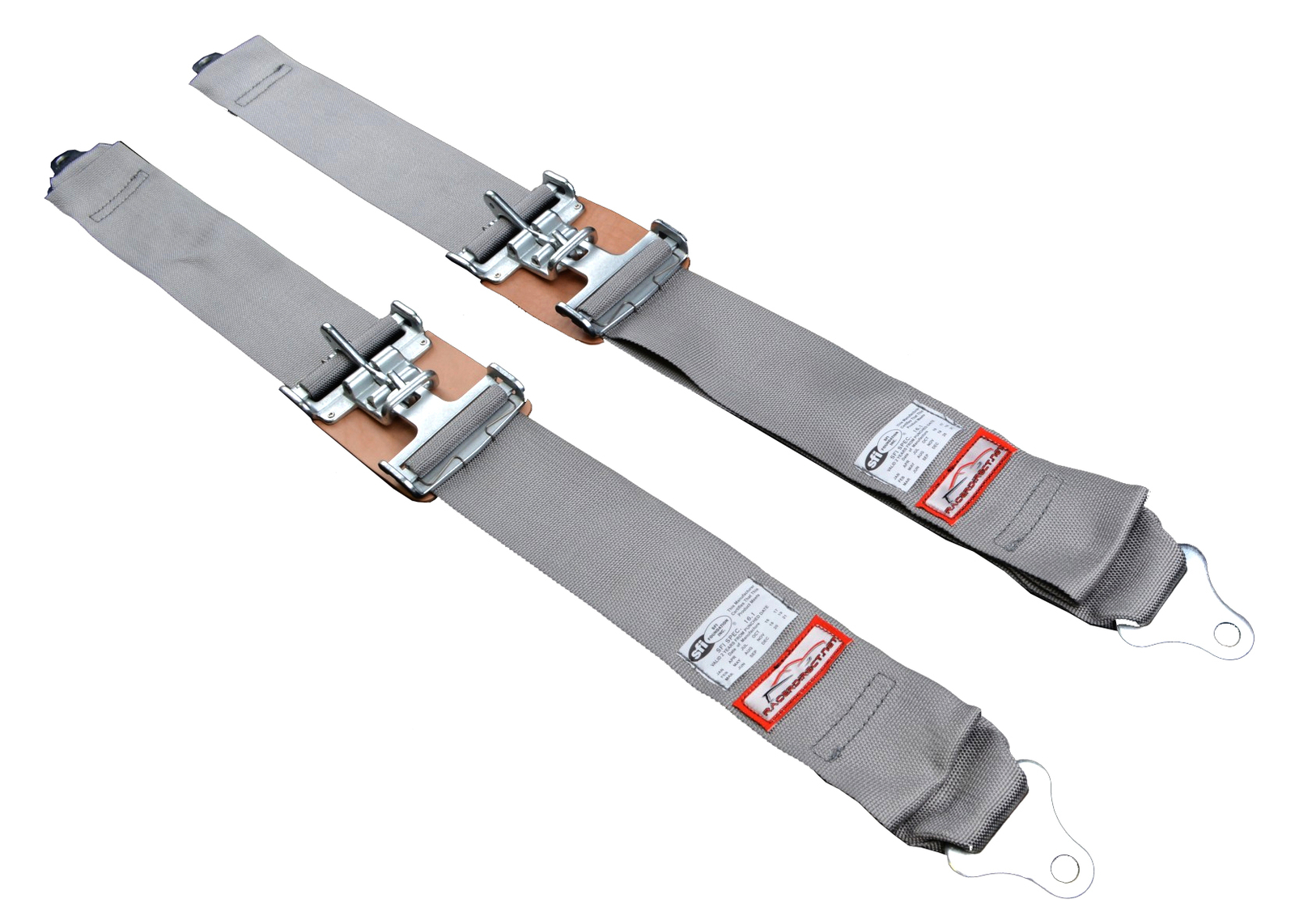 SAFETY HARNESS NEW PAIR 3" LATCH & LINK LAP BELT 2 POINT RACING BELT GRAY