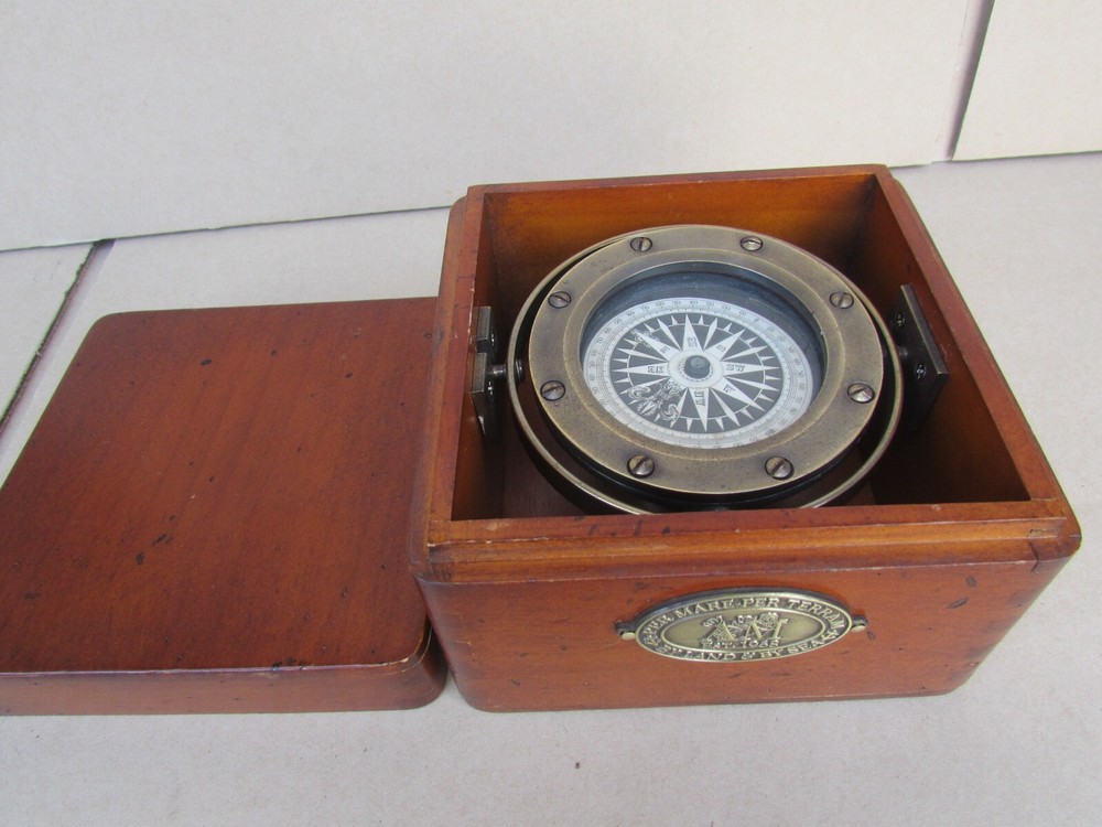 Vintage Authentic Models Ship Lifeboat Dory Compass w/ Gimbaled Box