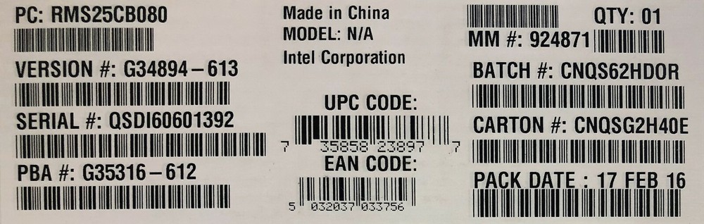 Intel RMS25CB080 SAS/SATA 6 Gb/s Integrated RAID Module NEW BROWN BOX