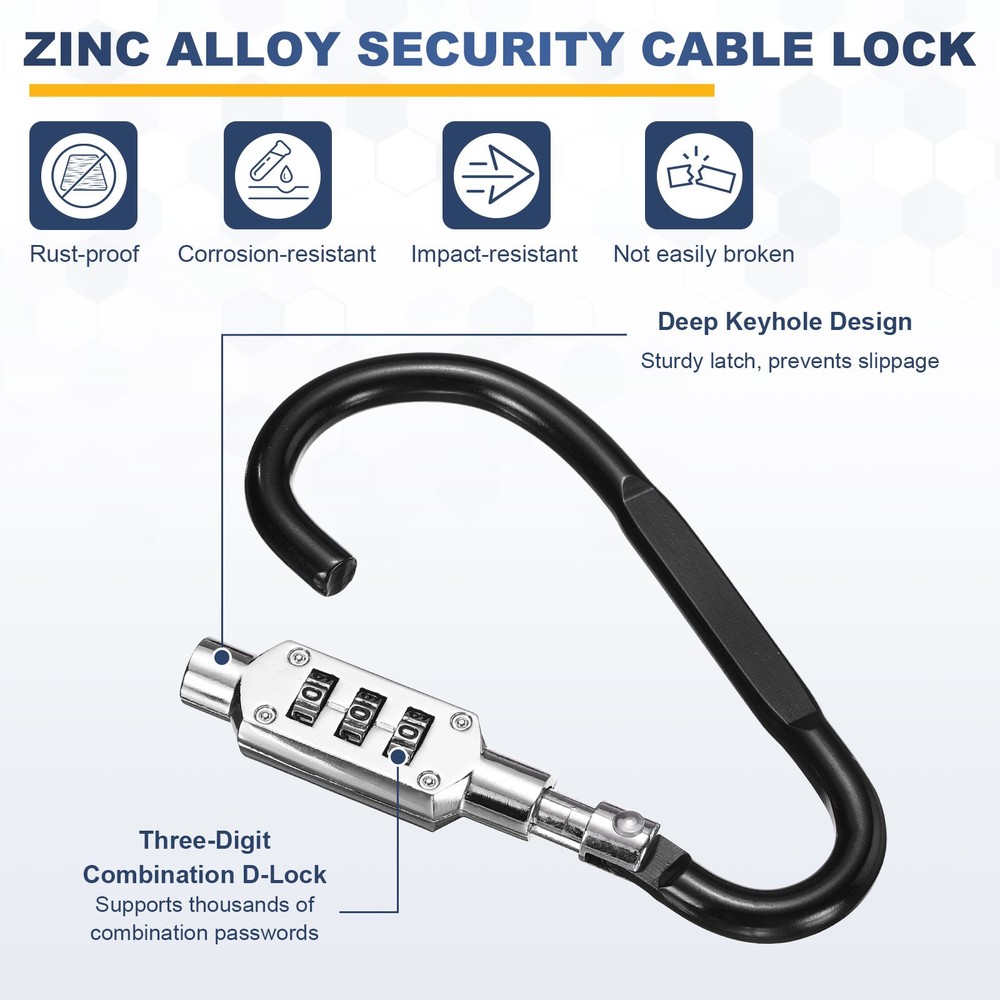 3.3Ft Security Cable Lock Steel Safety Cable with 4.8" Combination Lock Black