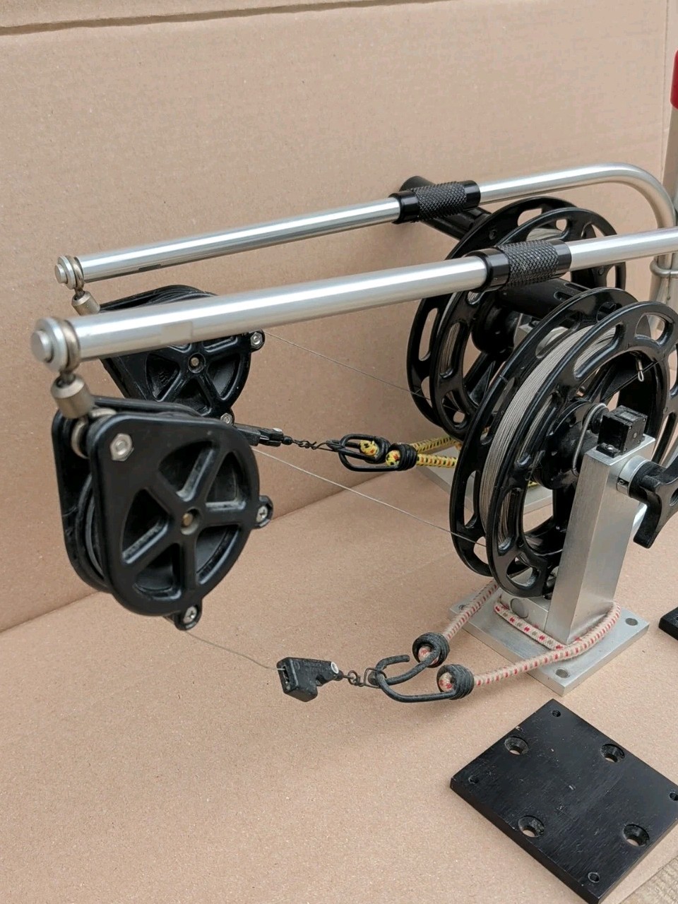 2 Big Jon Manualy Operated Downriggers, W/ Base, Counter and Steel Line