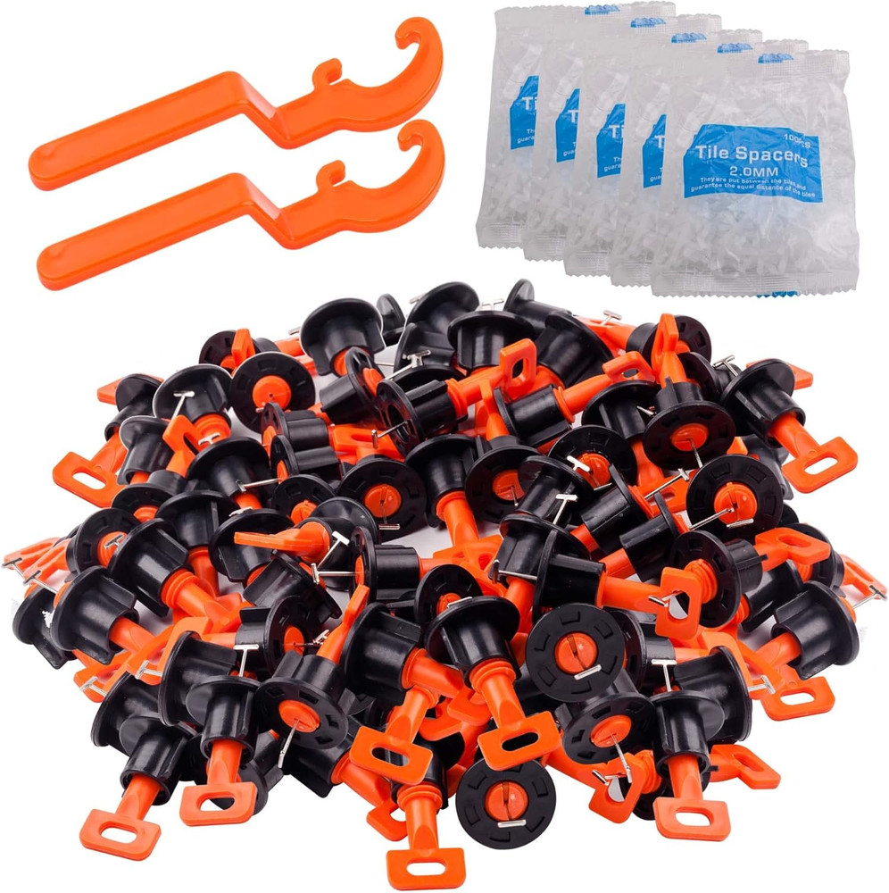 Tile Leveling System Kit with 100Pcs Tile Leveler & 2 Special Wrenches & 500Pcs