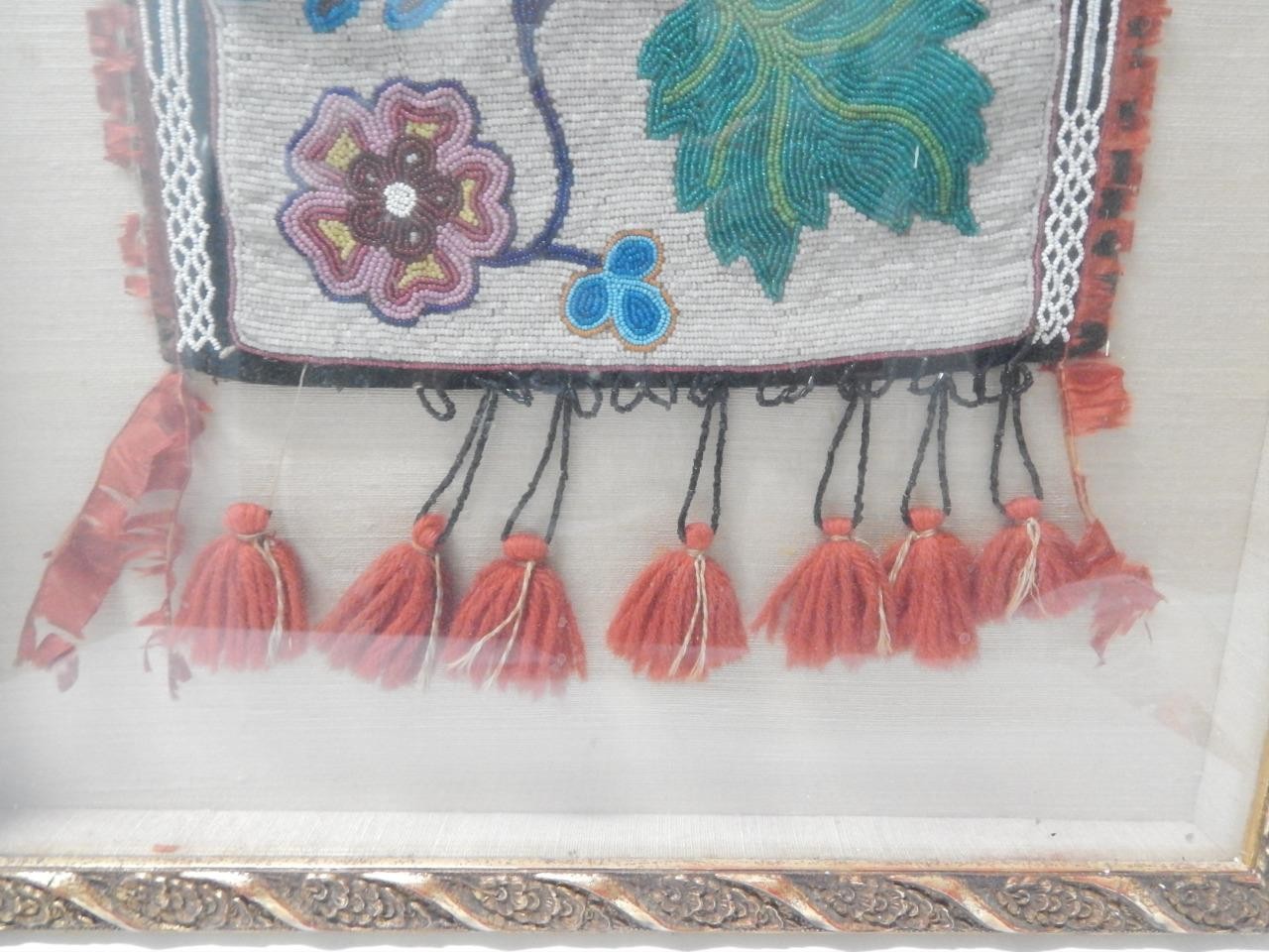 ANTIQUE OJIBWAY BEADED BANDOLIER BAG / POUCH - PROFESSIONALLY FRAMED