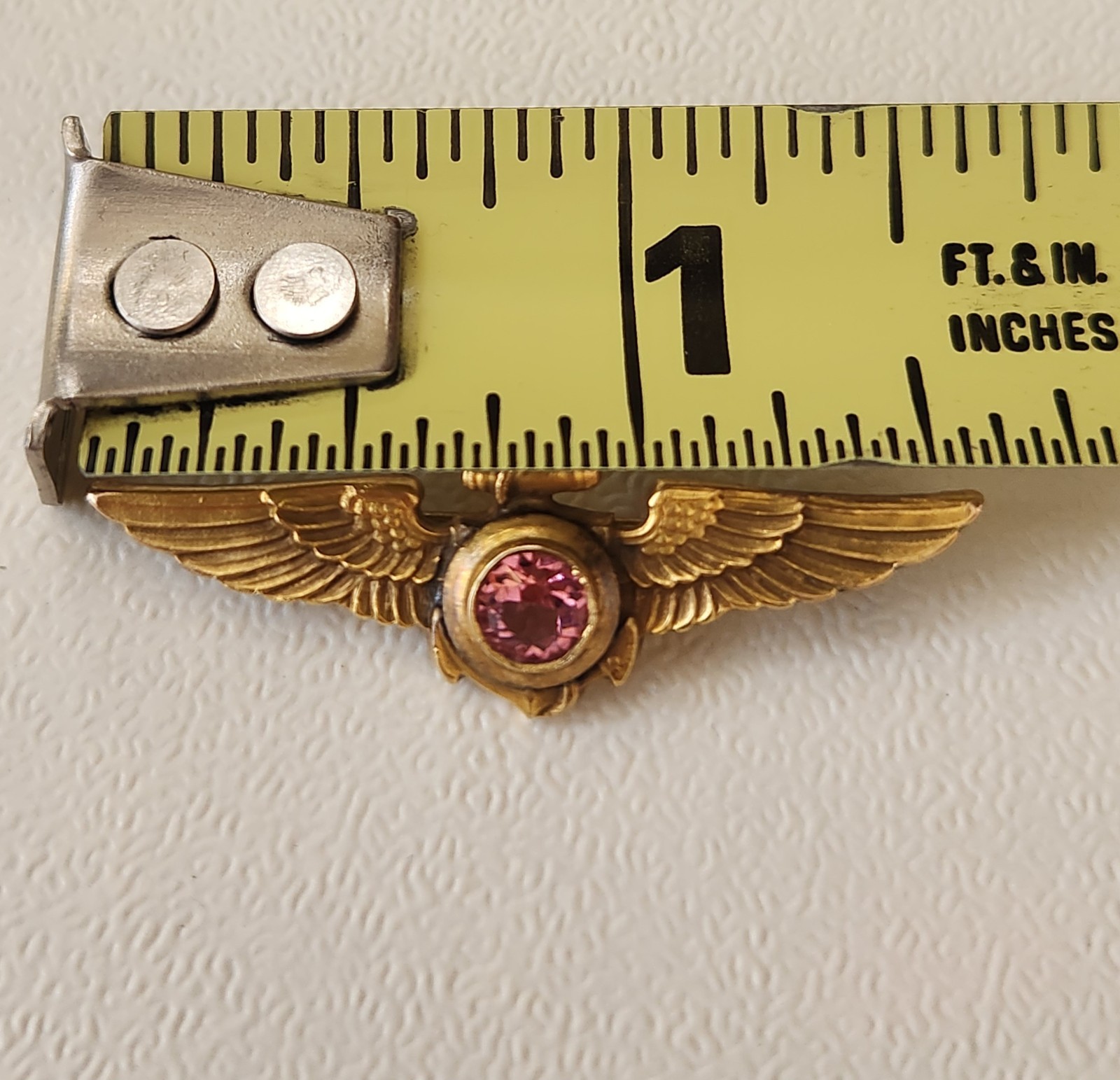 Vtg WWII US Navy Aviator Pilot Sweetheart Wings Pin H&H 1/20 12k GF W/Gemstone