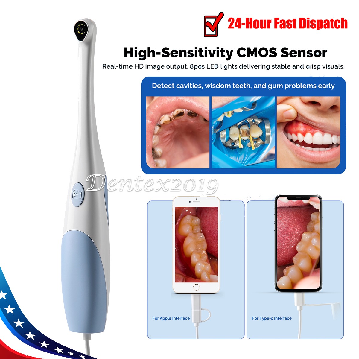 USB-C Intraoral Camera 1920*1440P HD 8 LED Auto Focus Apple Android Dental
