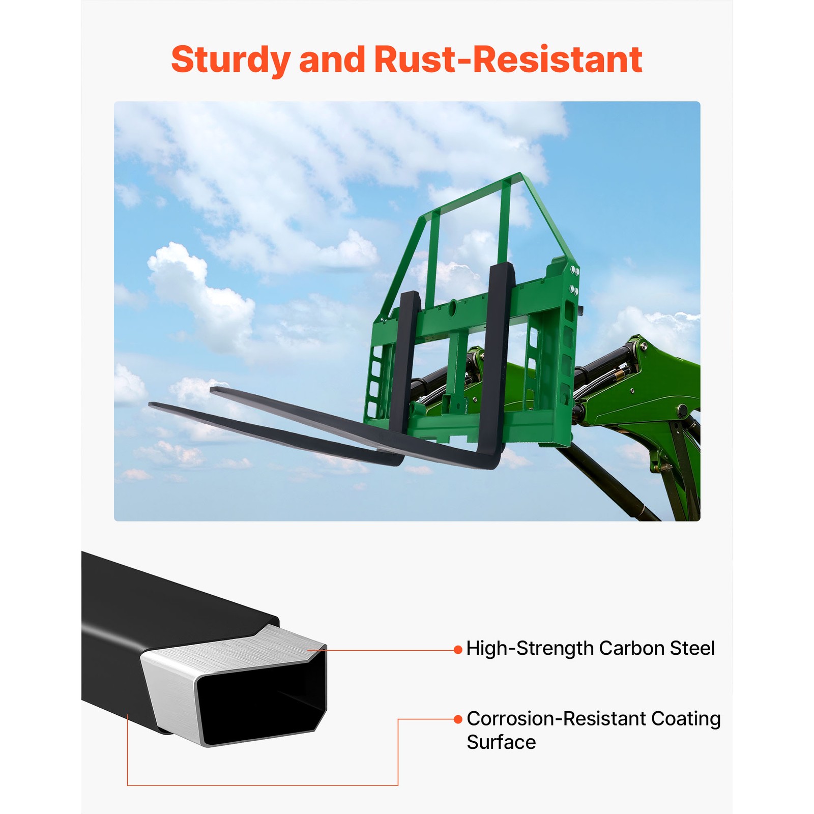 Uimoso Skid Steer Pallet Frame Hitch Receiver & Spear Sleeves for JD Loaders