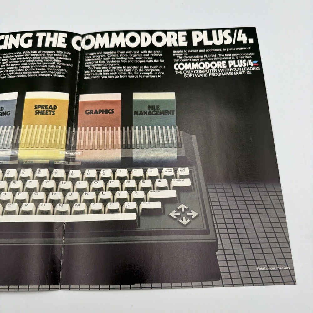 Commodore Plus/4 Computer 1985 Vintage Print Ad 16"x11" retro home computer