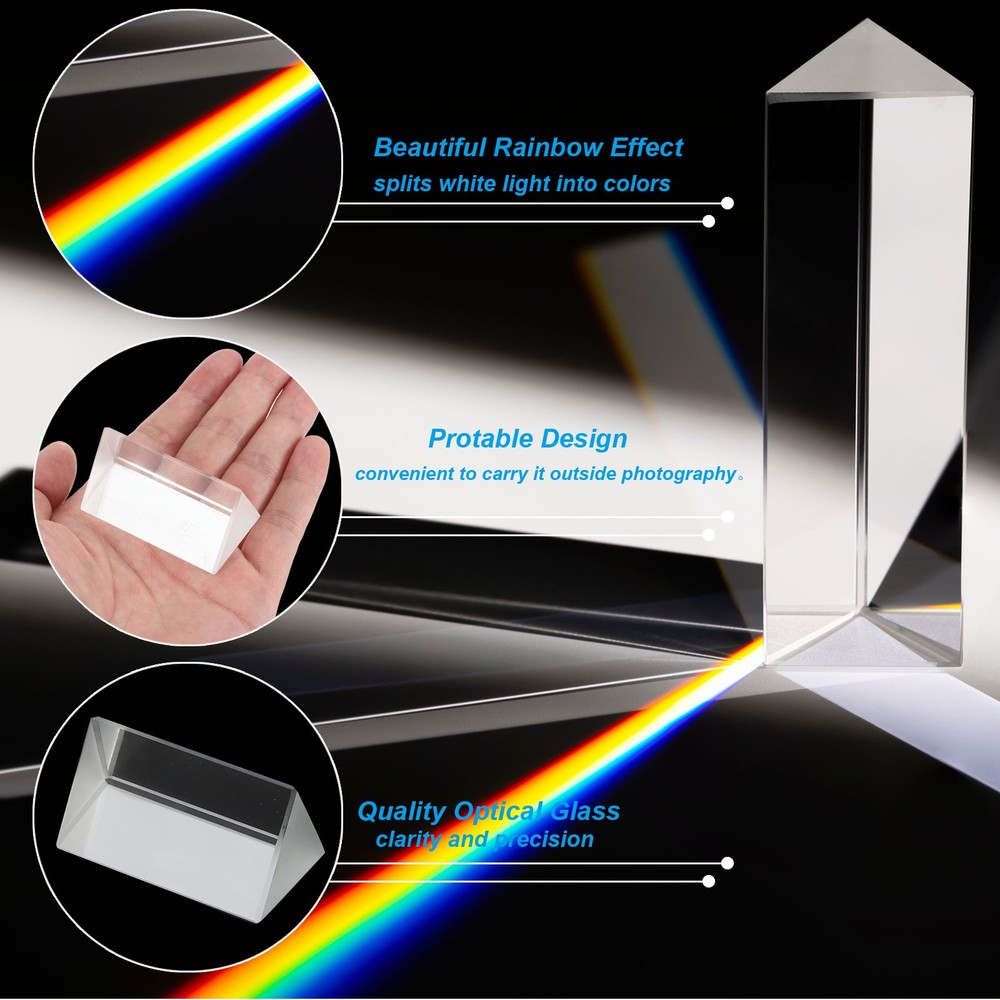 50mm/2 Inch Triangular Prism, 2 Pcs Glass Optical Rainbow Prism, Clear