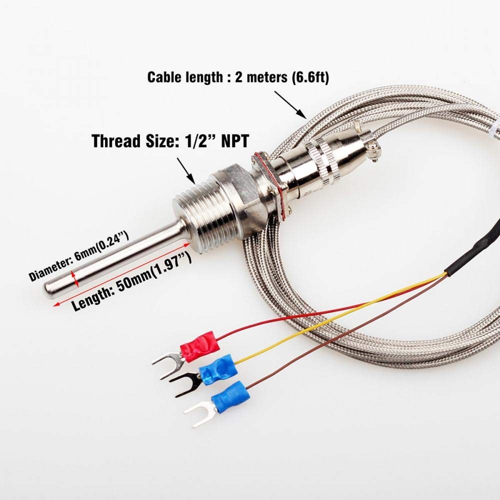 RTD PT100 Temperature Sensor Probe, 1/2" NPT Threads Thermocouple...