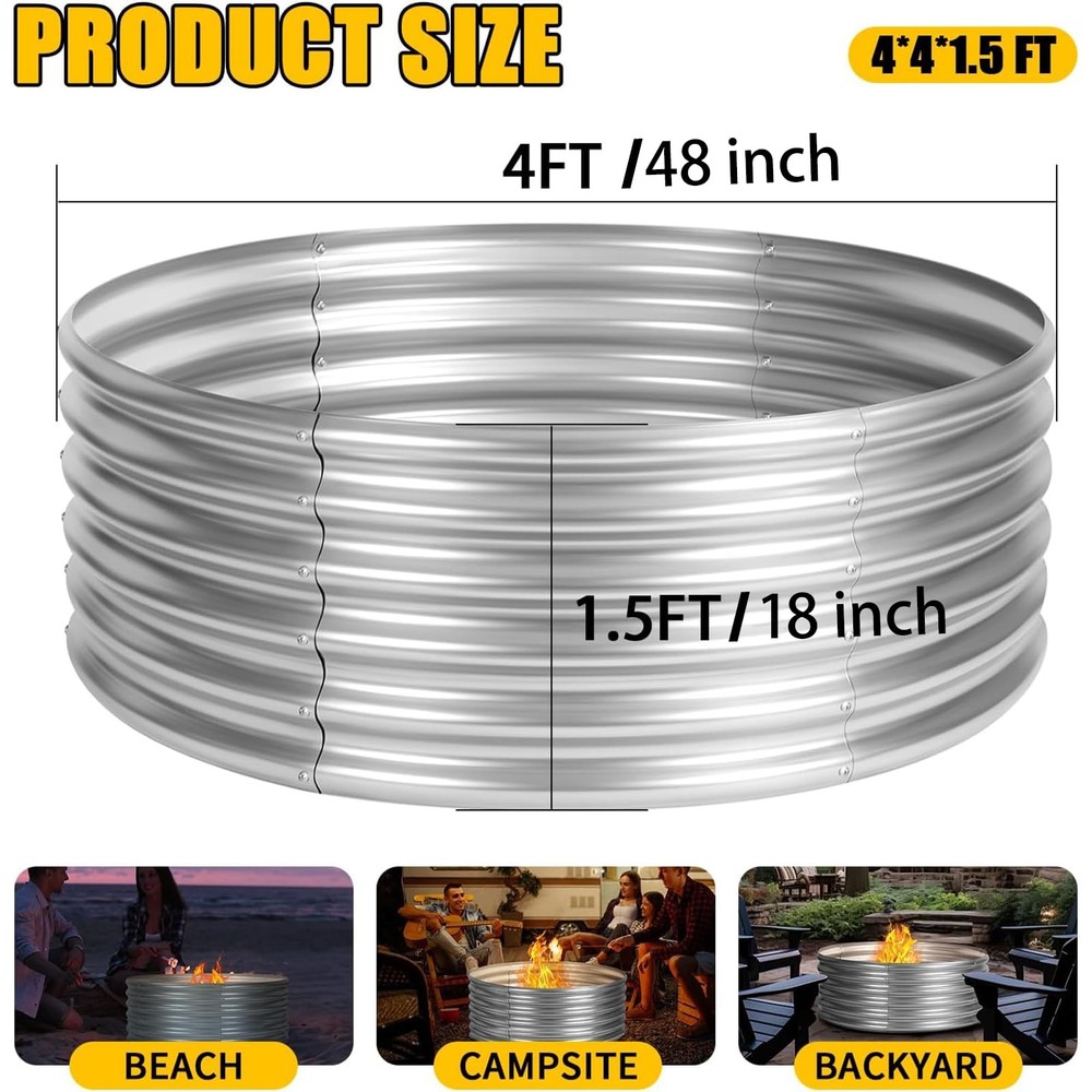 48 inch Fire Pit Ring, 4FT Galvanized Fire Ring, Wood Burning Fire Pits Ring,...