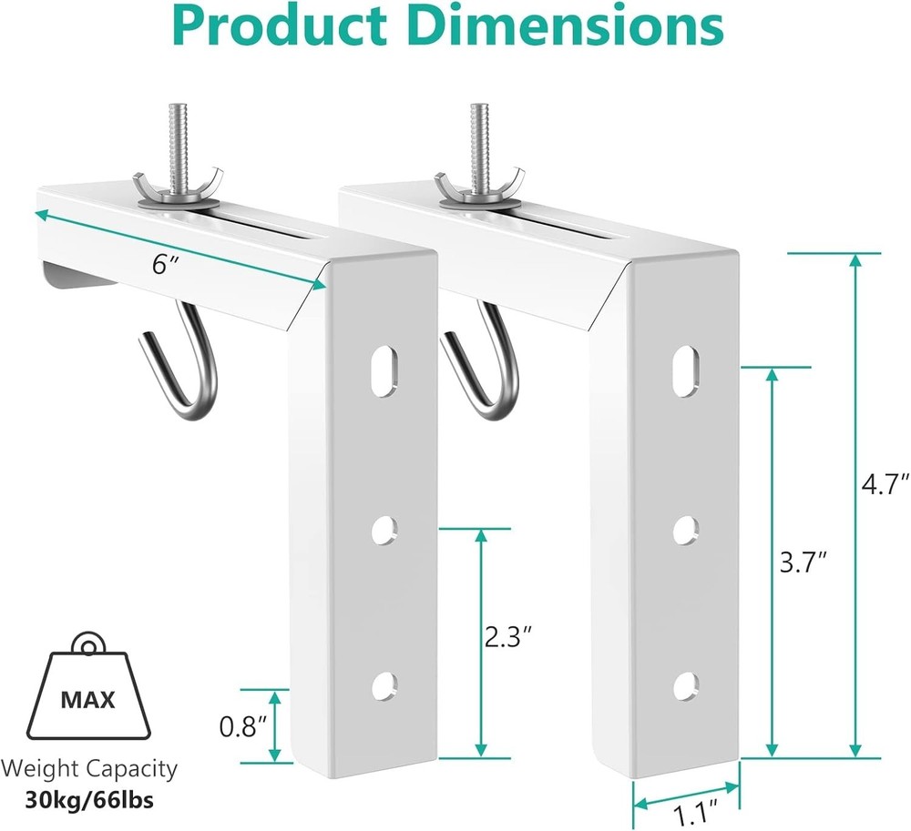 Universal Projector Screen Ceiling Wall Mount, Adjustable L-Brackets, 6 Inch