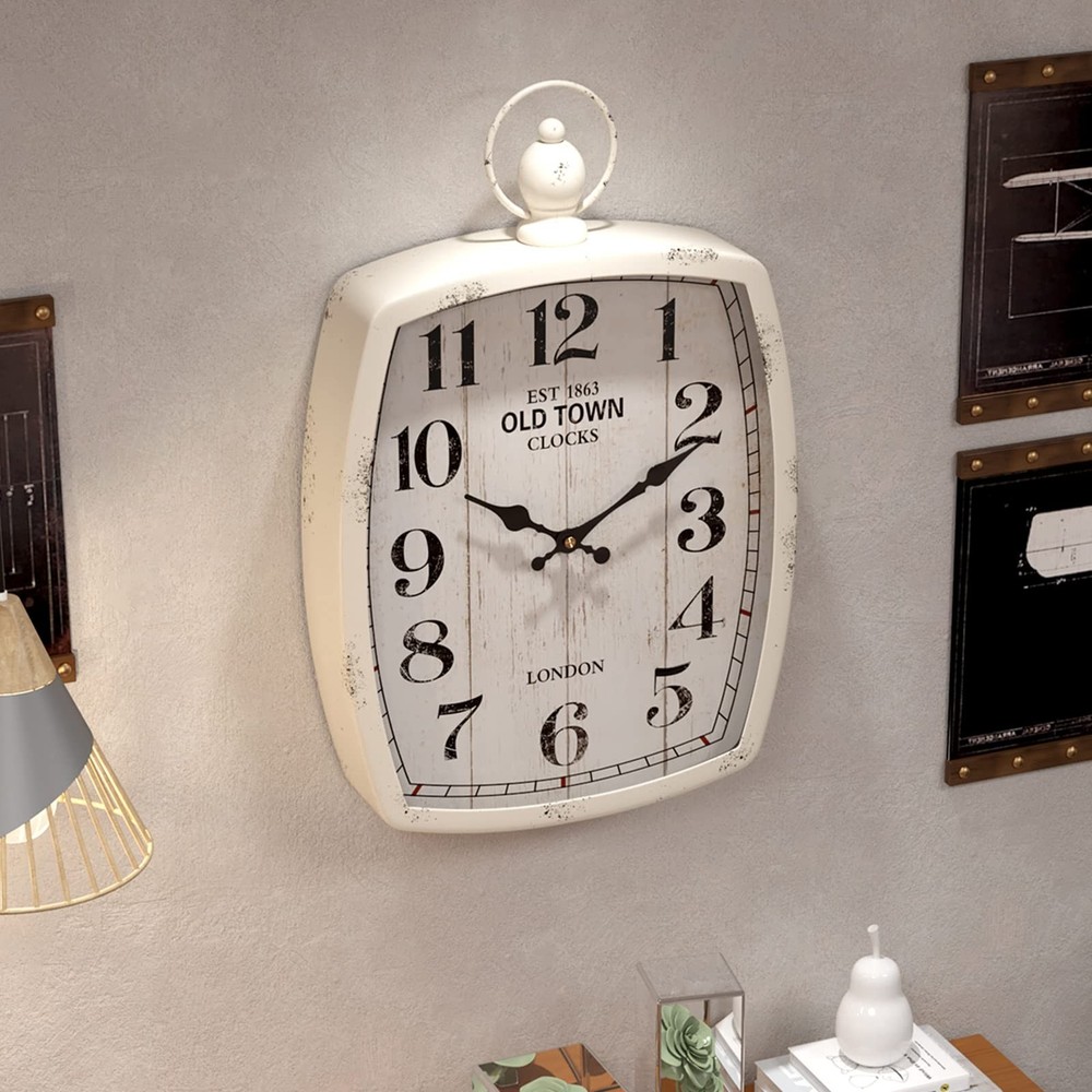 Menterry Rectangle Retro Large Wall Clock, Old-Fashioned Vintage Design, Whit...