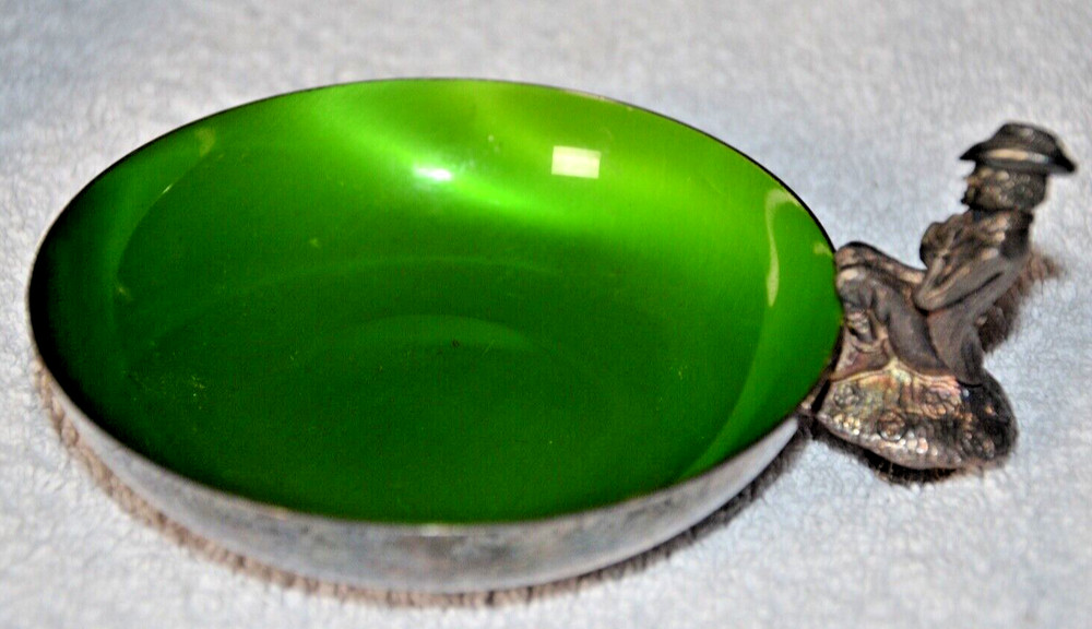 Vintage Figural Reed & Barton Dish Green Enamel Silverplate L192 Vintage