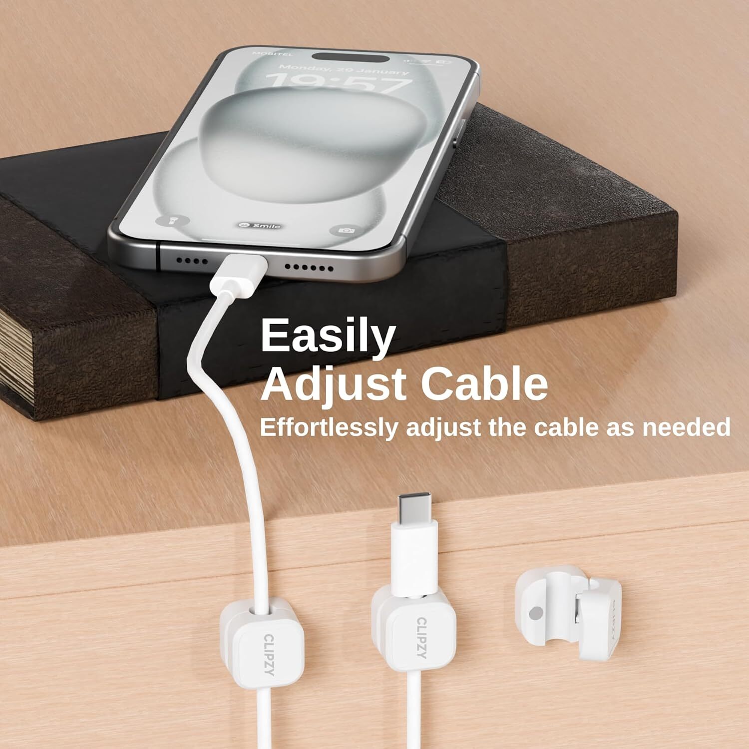 Clipzy 6 Pack Magnetic Cable Clips & Cord Holder, Under Desk Cable Management