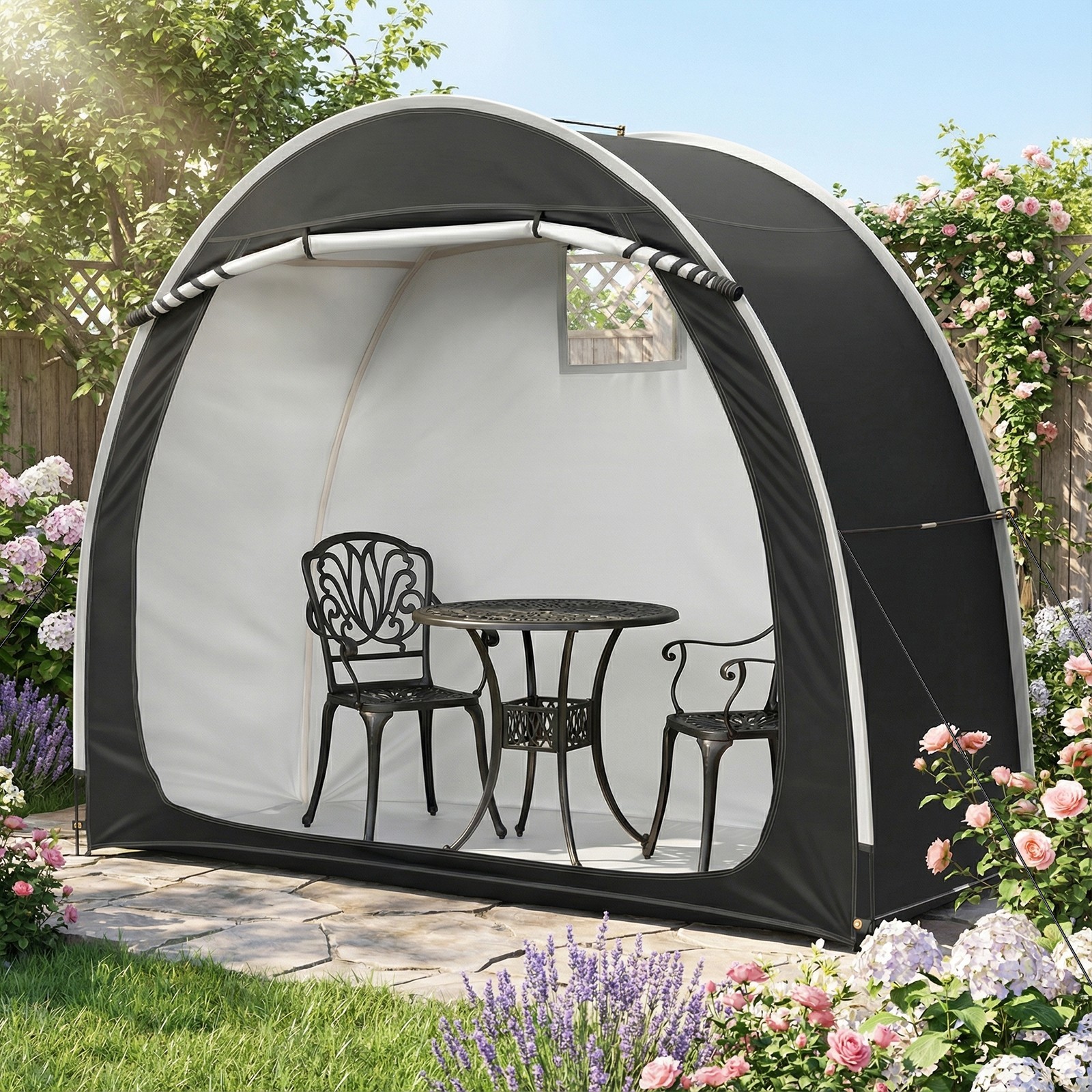 Black Arc Bicycle Storage Shed, 210D PU Silver Coated Oxford Cloth Bike Cover