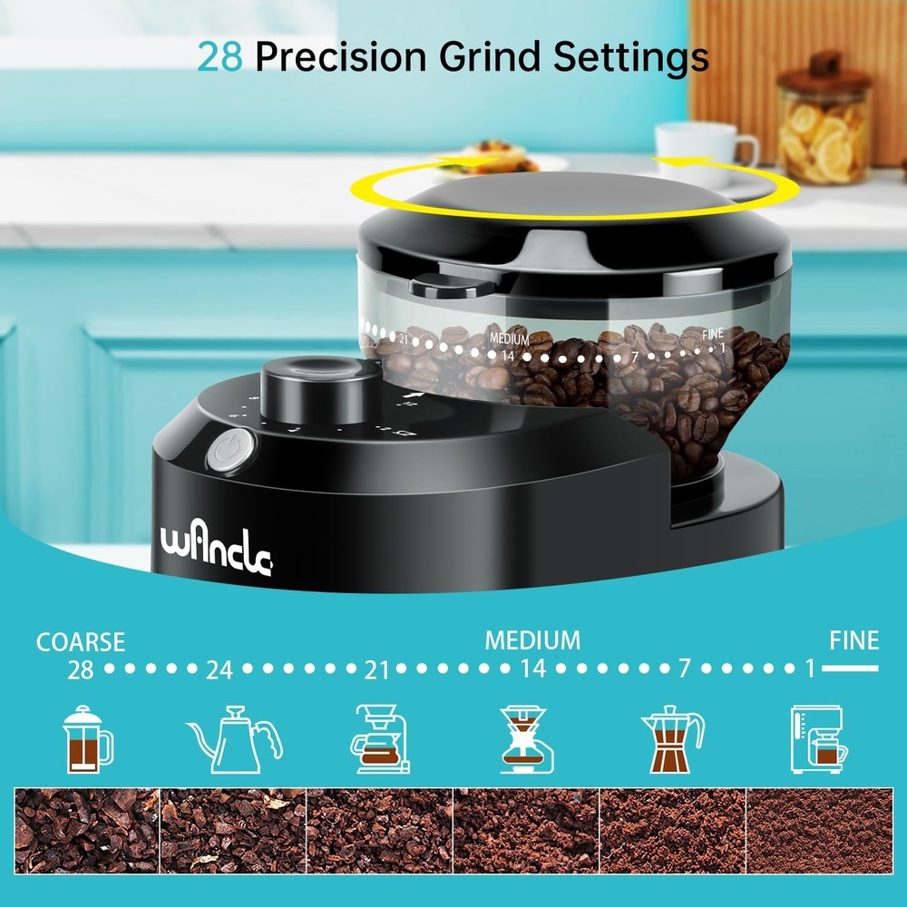 Wancle Electric Burr Coffee Grinder Adjustable with 28 Precise Grind Setting...