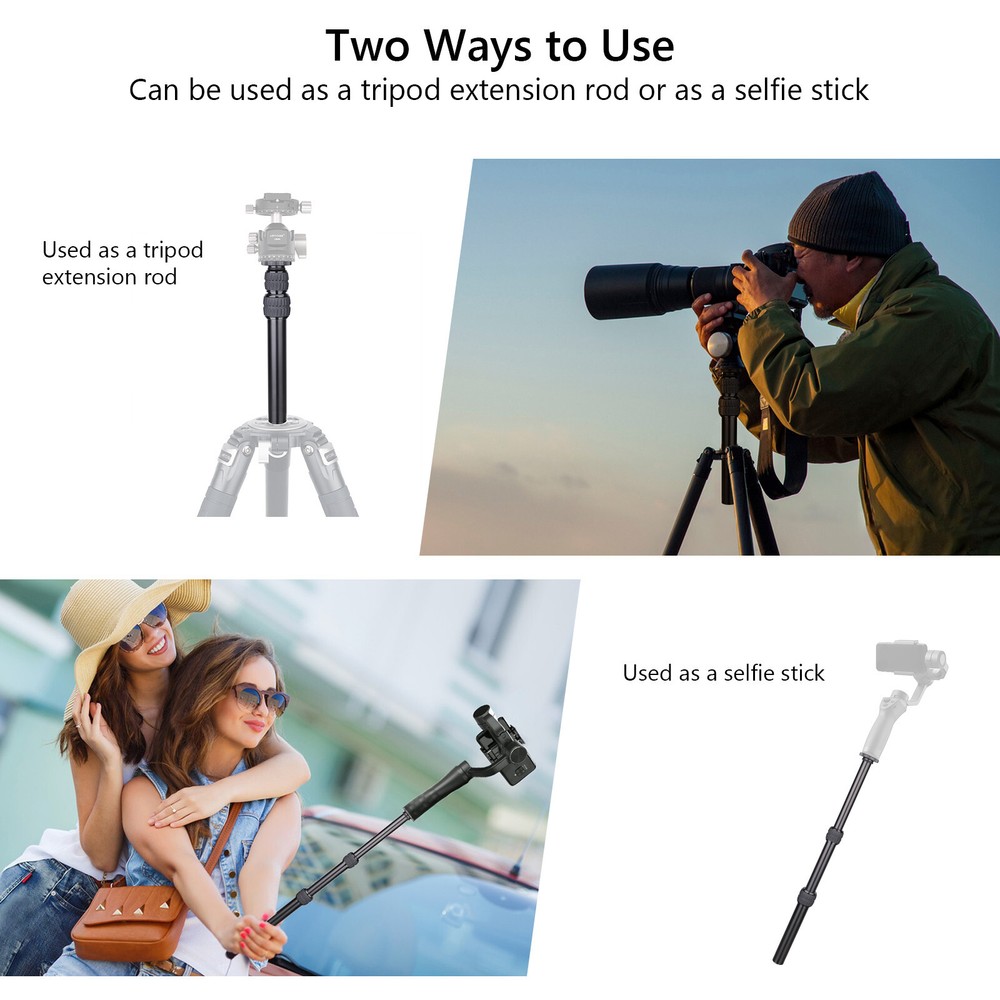 Camera Tripod Center Column Extension Pole Extender Telescopic 3 Section Rod