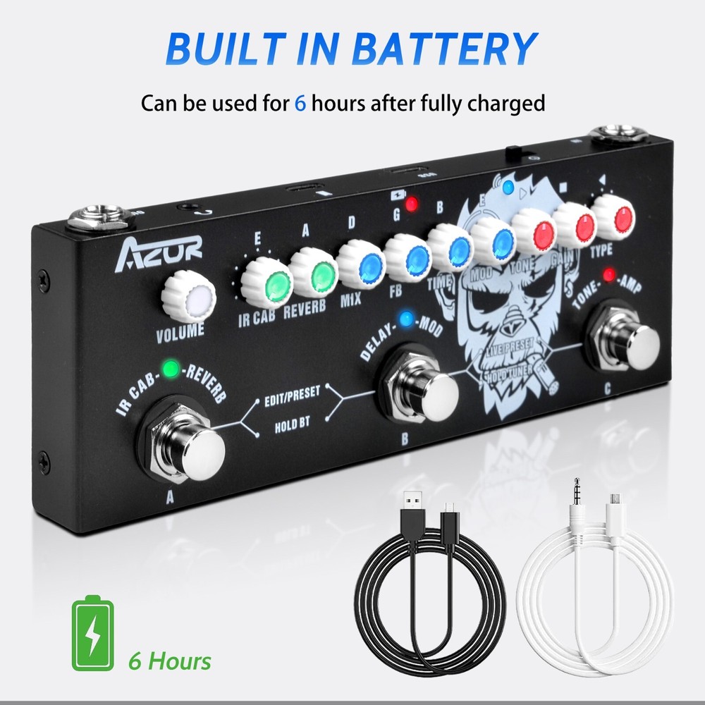 Multi-Effect Pedal Built-in Battery AZOR Multi Effects CUBE BABY Guitar Effector