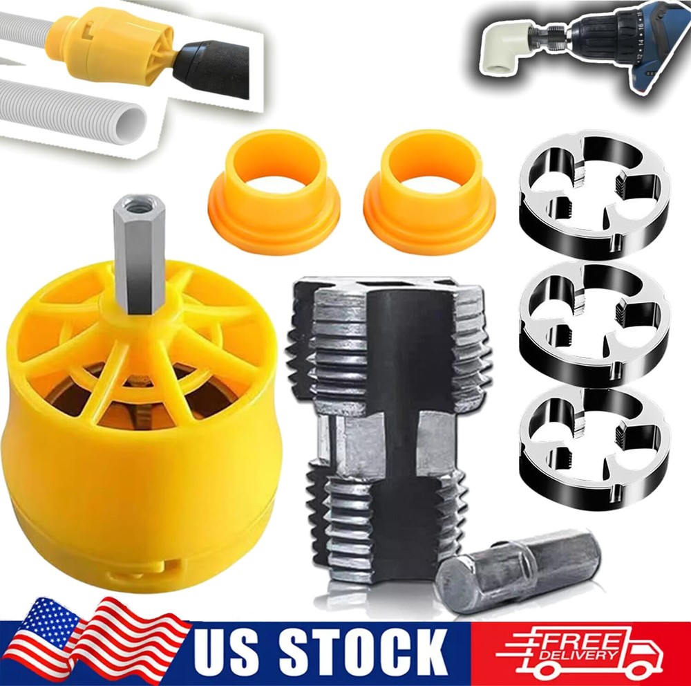 Electric Drill Compatible PVC Pipe Threader Kit with Various Die Sizes