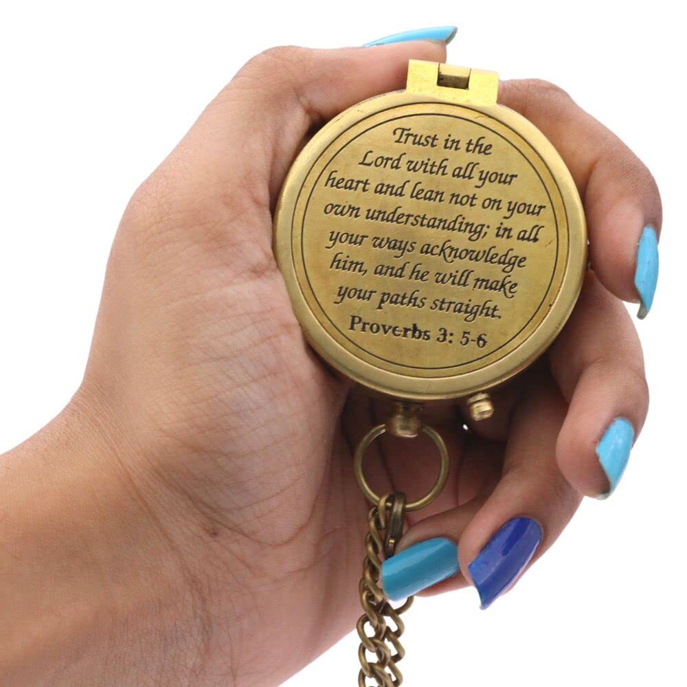 Trust in The Lord Proverbs 3 5-6 Solid Brass Directional Engraved Compass Bap...