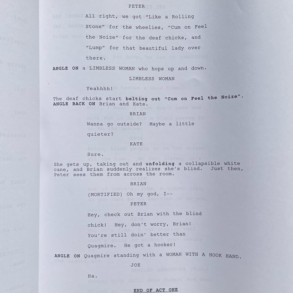 Family Guy 2011 Production Used Table Draft Script The Blind Side Marlee Matlin