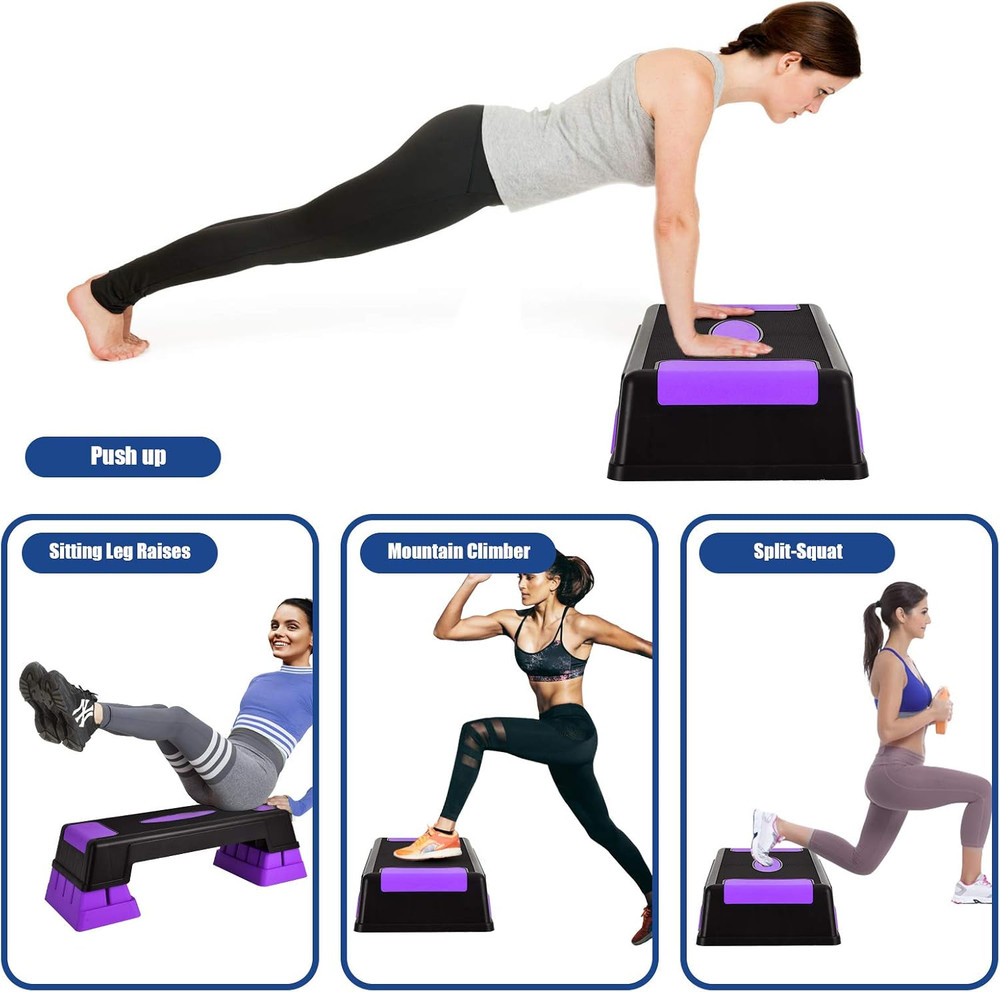 Exercise Step Platform, 30” Aerobic Stepper with Risers, 5”-7”-9” Height Adjusta