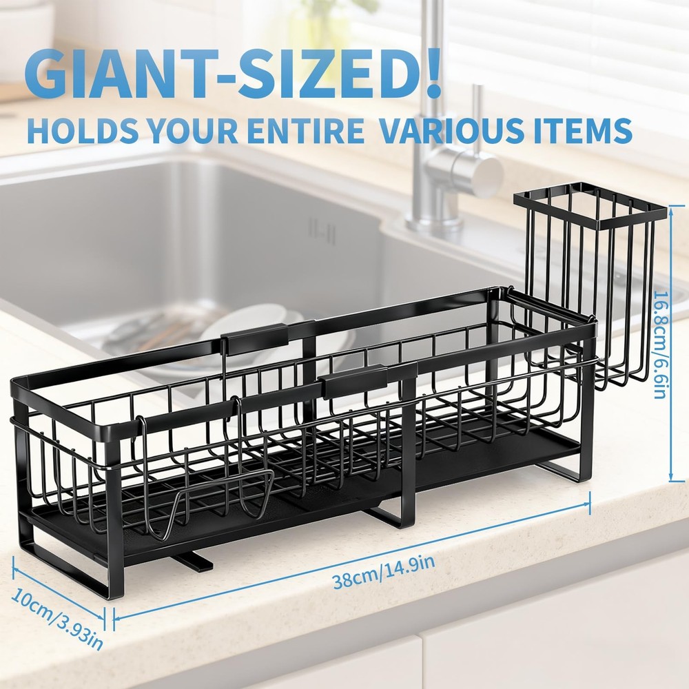Extra Large Extendable Sponge Holder for Kitchen Sink, Rustproof Sink Caddy O...