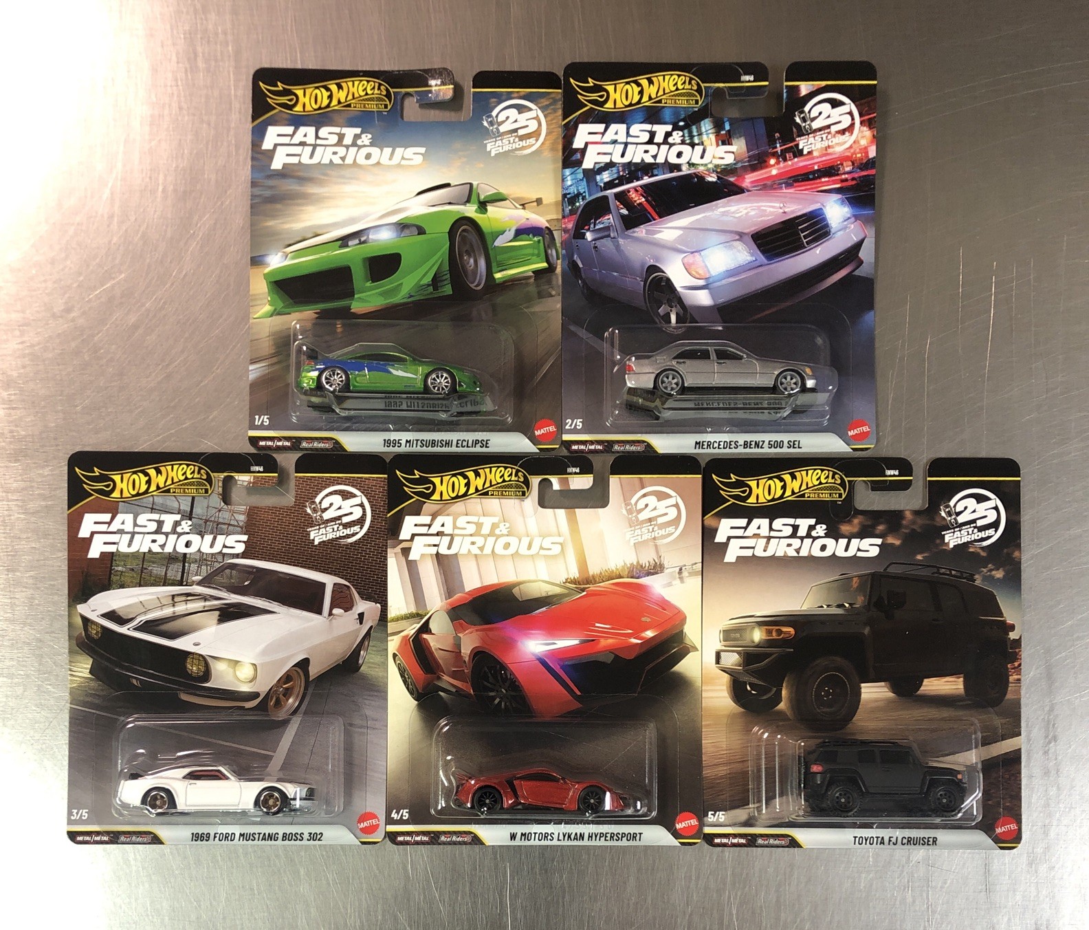 HOT WHEELS PREMIUM 25 YEARS OF FAST & FURIOUS CASE N 1995 MITSUBISHI SET OF 5