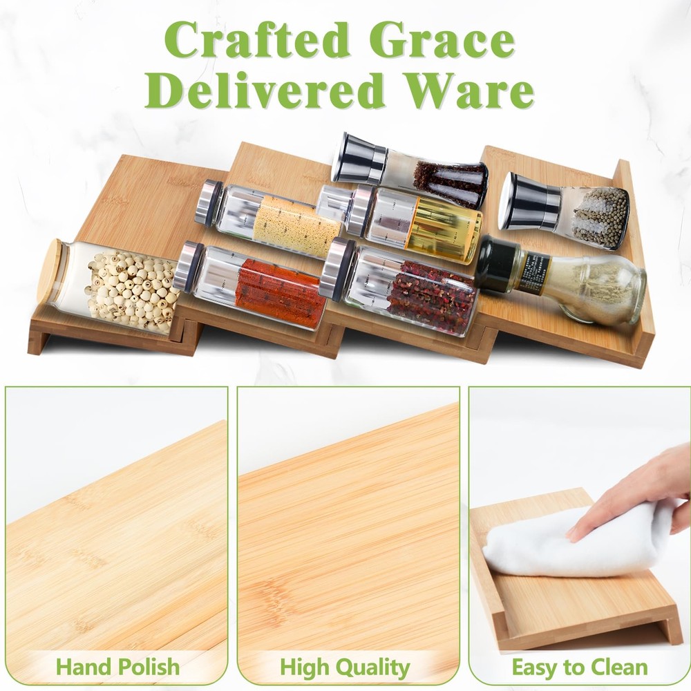 Graceware Bamboo Spice Drawer Organizer for Insert Shallow Drawer, 8 Tier Stacka