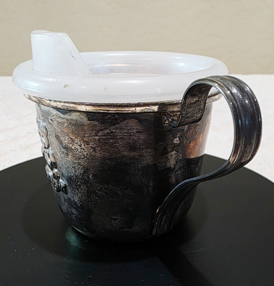 Vintage Silverplate Baby's First Sippy Cup Mug with Teddy Bear Design