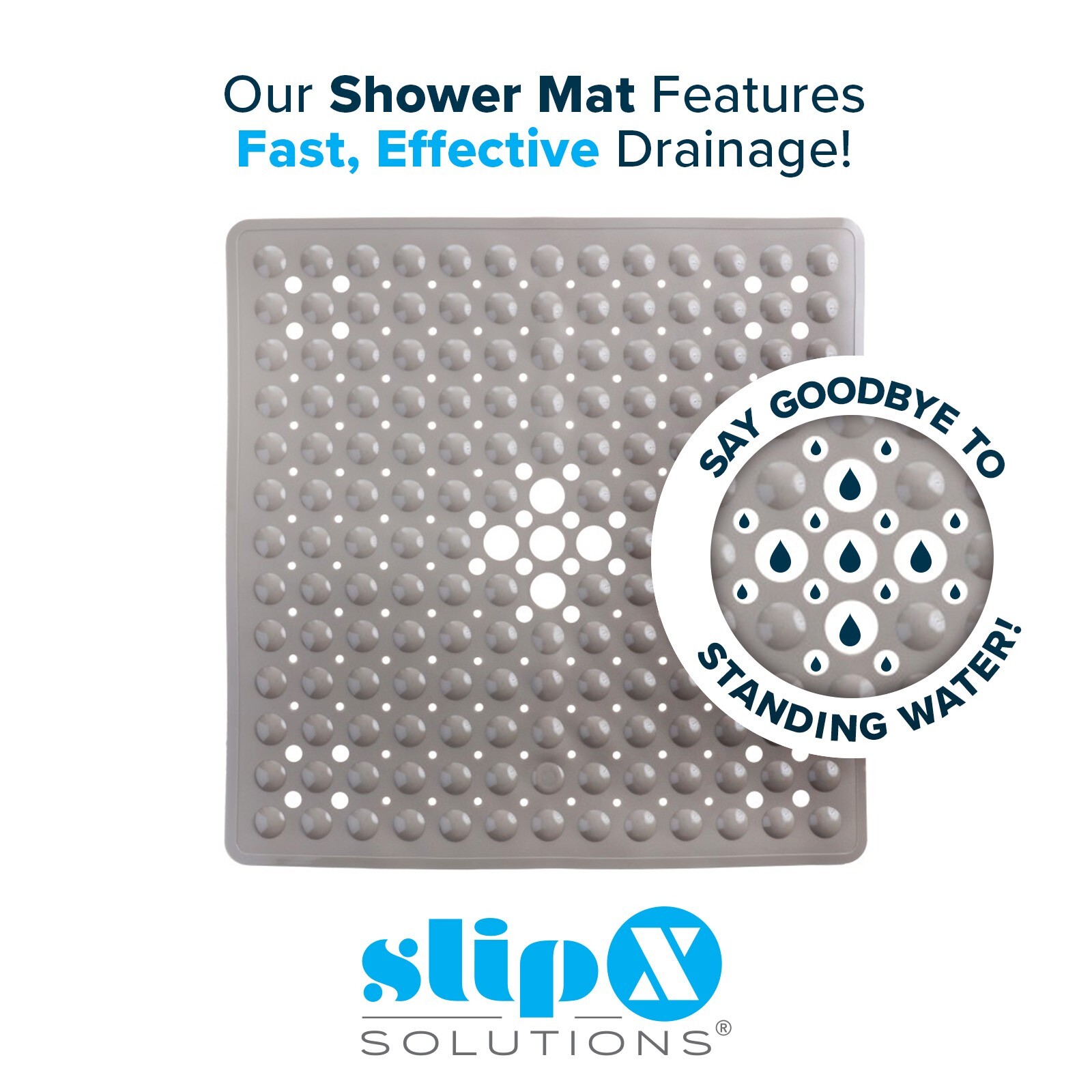 Tan Non-Slip Shower Mat with Drain Holes: SlipX Solutions Square Shower Mat