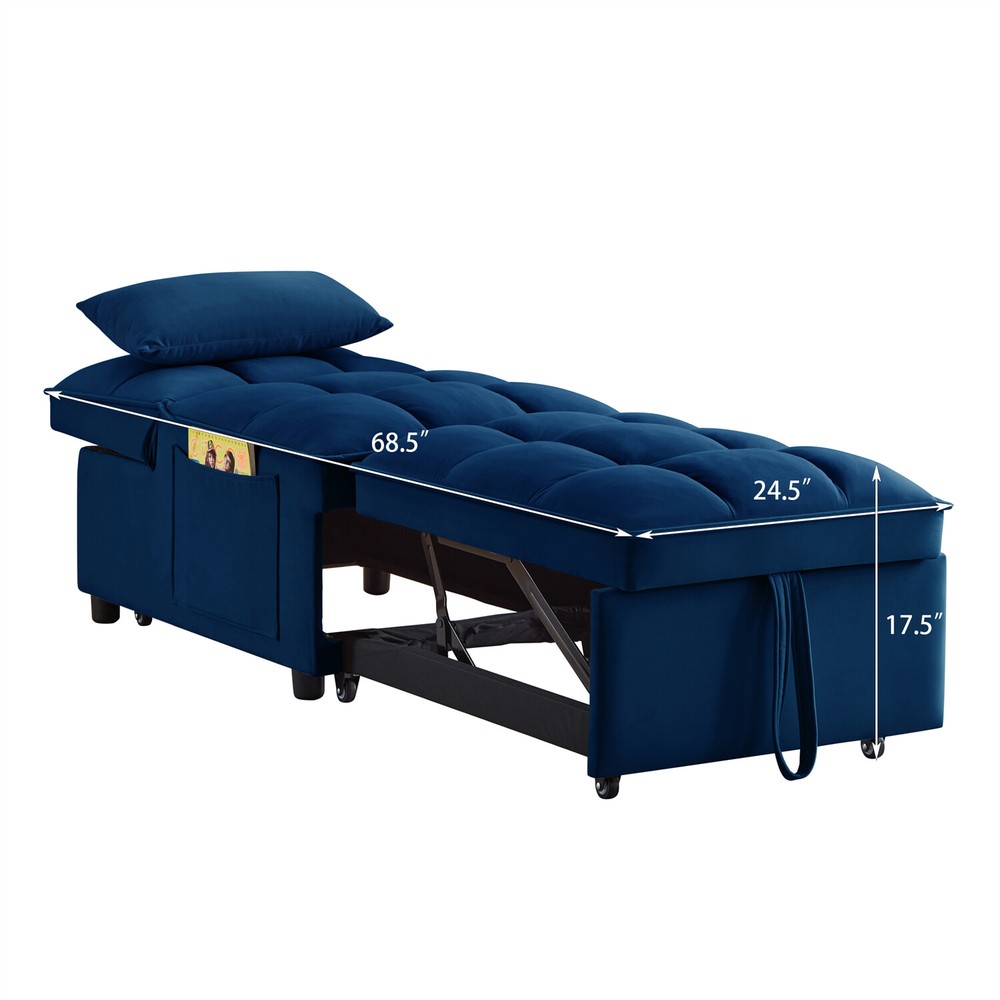 Convertible Sofa Bed Multi-Function Folding Recliner Sofa Chair w/ Pillows Navy