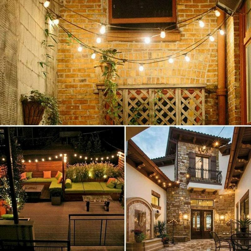 48 ft Outdoor String Lights Commercial Weatherproof Edison Vintage Bulbs Sockets