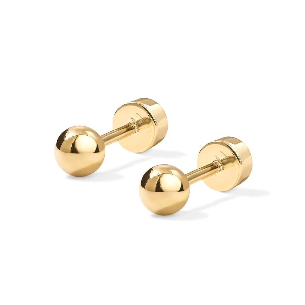 PAVOI 14K Gold Plated Solid 925 Sterling Silver Posts Dainty Ball Stud Flatba...